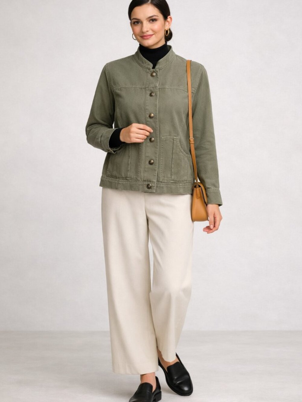 J Jill Sage Green Utility 3 Pocket Jacket Minimalist Casual Size Small